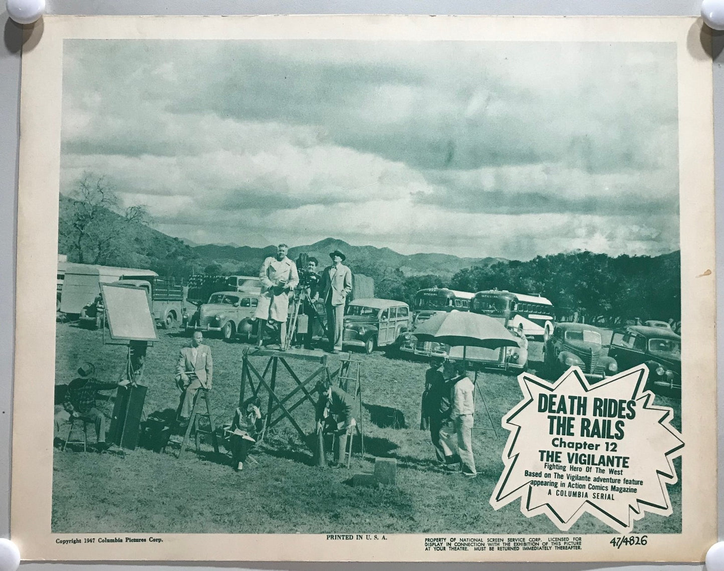 ORIGINAL SERIAL LOBBY CARD - THE VIGILANTE (a) - 1947 - Ch 12 "Death Rides the Rails"