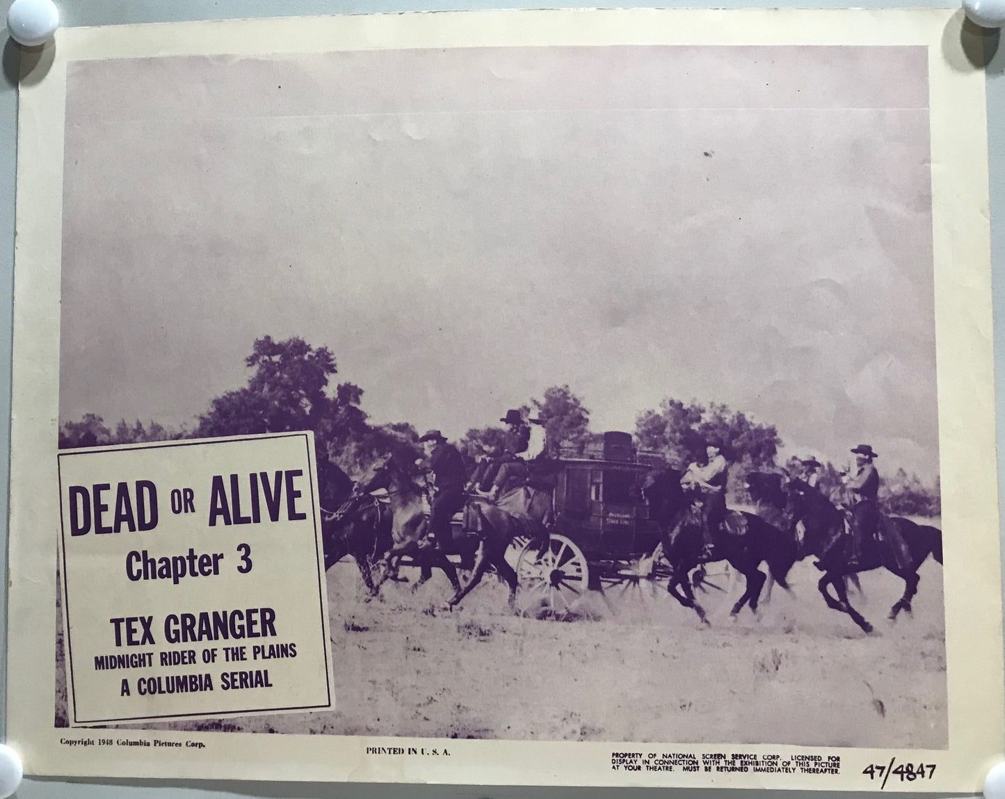 ORIGINAL SERIAL LOBBY CARD - TEX GRANGER: Midnight Rider of the Plains (b) - 1947 - Ch 3 "Dead or Alive" - Robert Kellard, Peggy Stewart, Buzz Henry