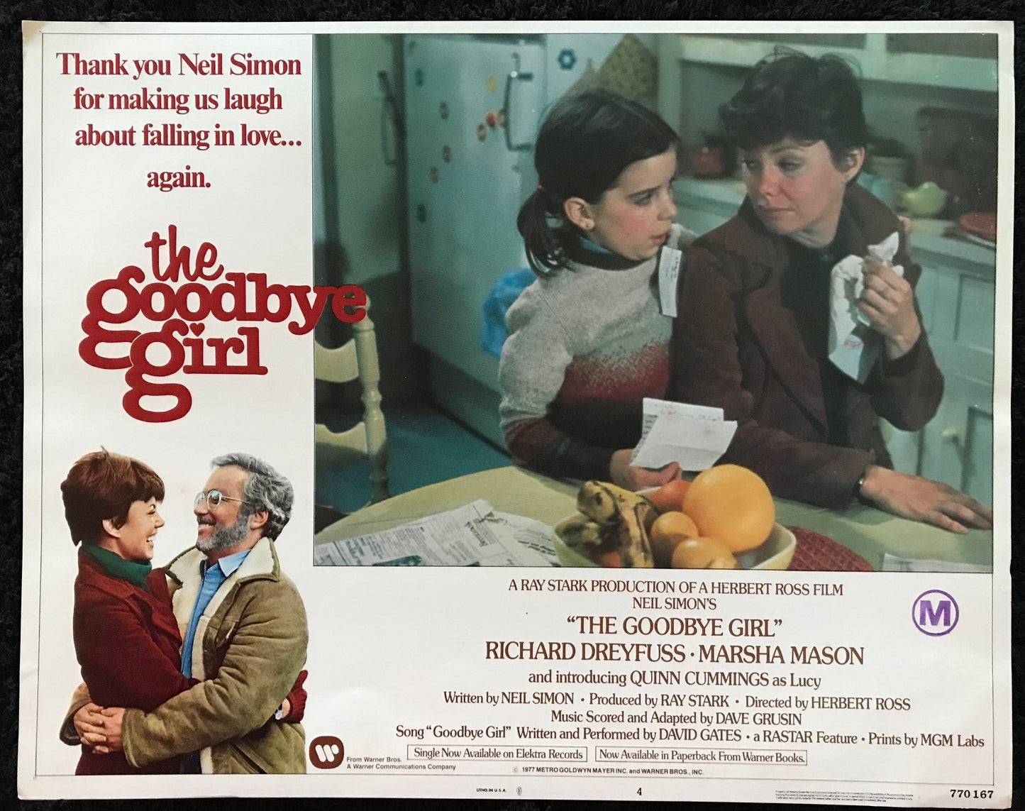 ORIGINAL LOBBY CARDS - THE GOODBYE GIRL - 1977 - group of 7 cards - Richard Dreyfuss, Marsha Mason, Quinn Cummings, Paul Benedict