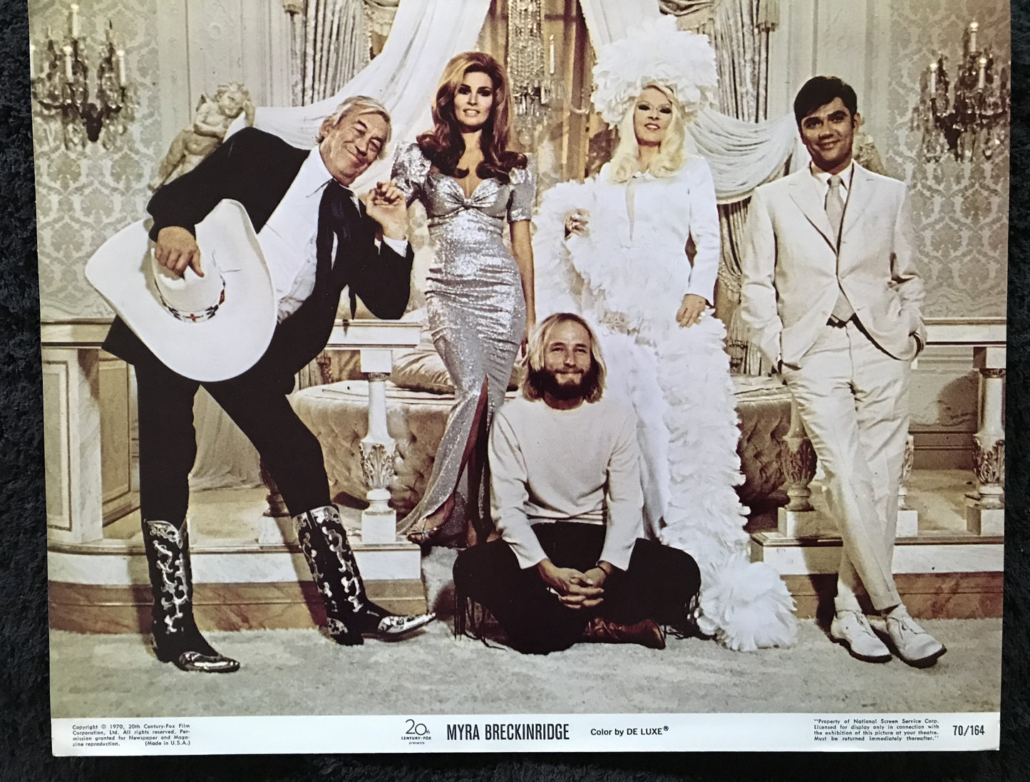 ORIGINAL LOBBY CARDS - MYRA BRECKINRIDGE - 1970 - group of 7 cards - Raquel Welch, Rex Reed, Mae West, John Huston, Farrah Fawcett
