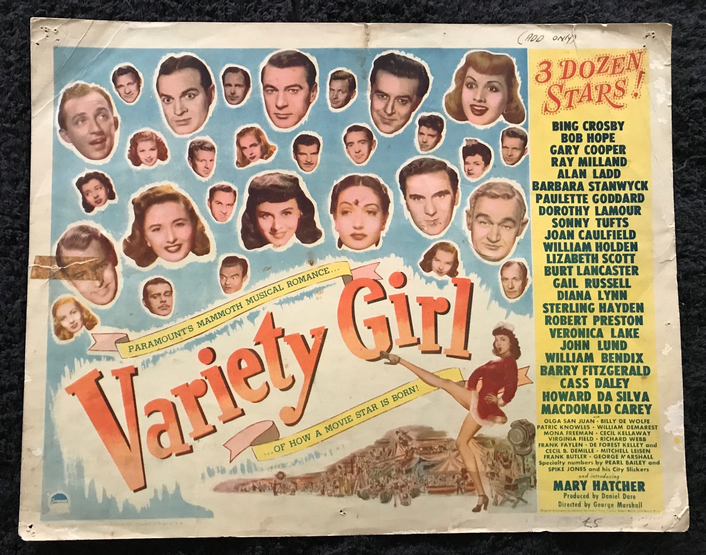 ORIGINAL LOBBY CARD - VARIETY GIRL - 1947 - Title card - Mary Hatcher, Olga San Juan, DeForest Kelley, Frank Ferguson