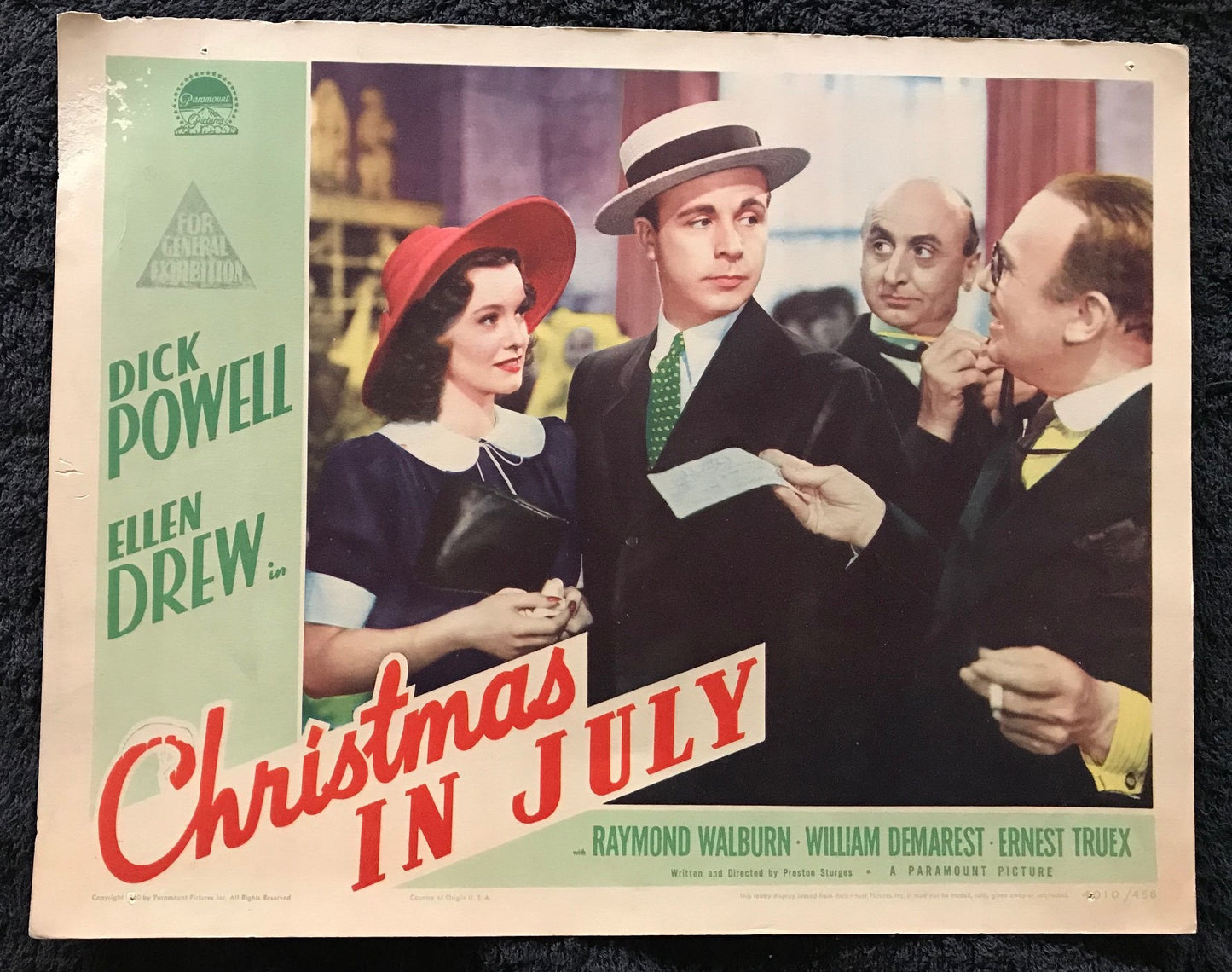 ORIGINAL LOBBY CARDS - CHRISTMAS IN JULY - 1940 - set of 8 - Dick Powell, Ellen Drew, Raymond Wilbur, William Demarest
