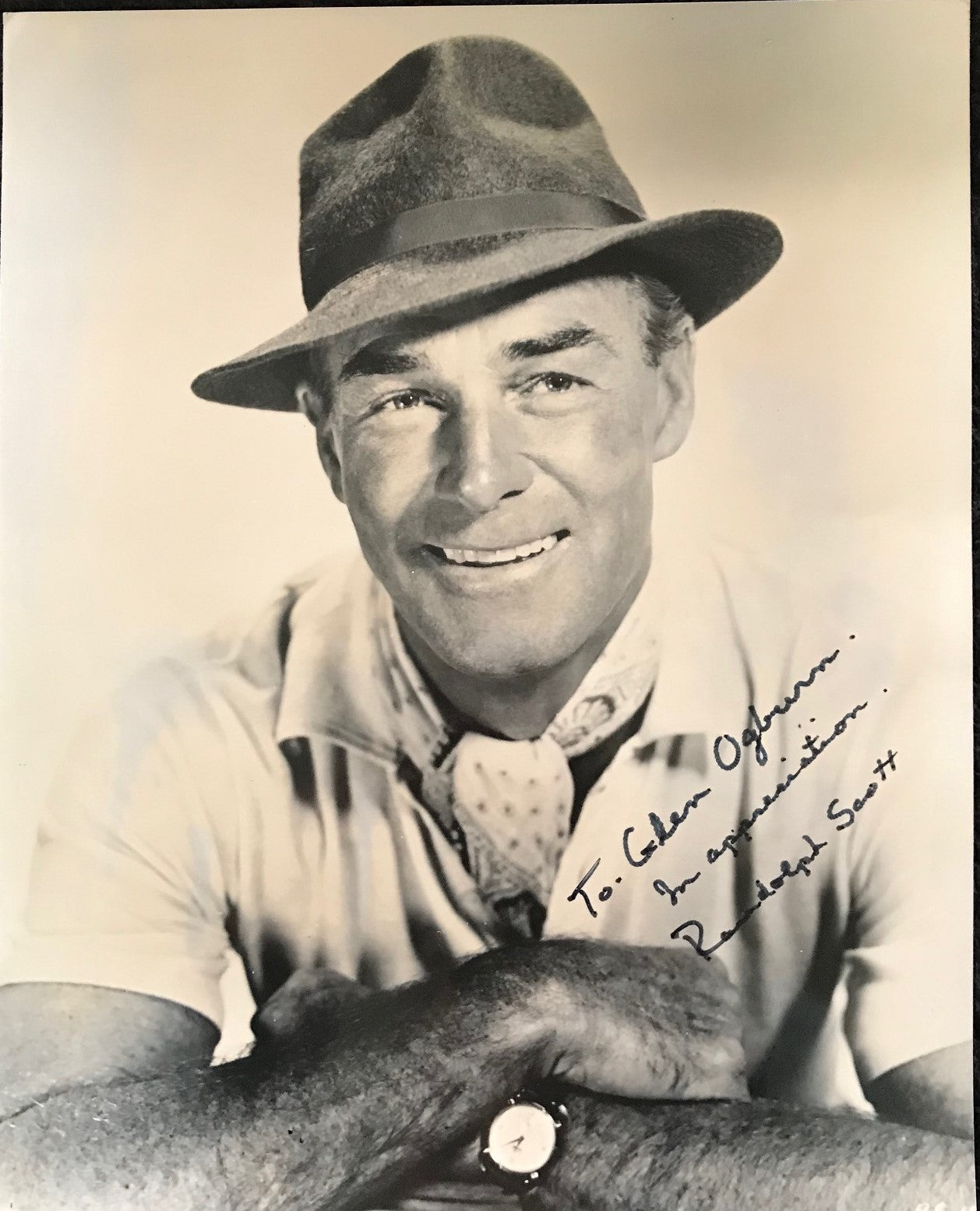 RANDOLPH SCOTT - AUTOGRAPHED 10 x 8 PUBLICITY PHOTOGRAPH