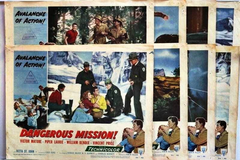 ORIGINAL LOBBY CARDS - DANGEROUS MISSION - 1954 - set of 8