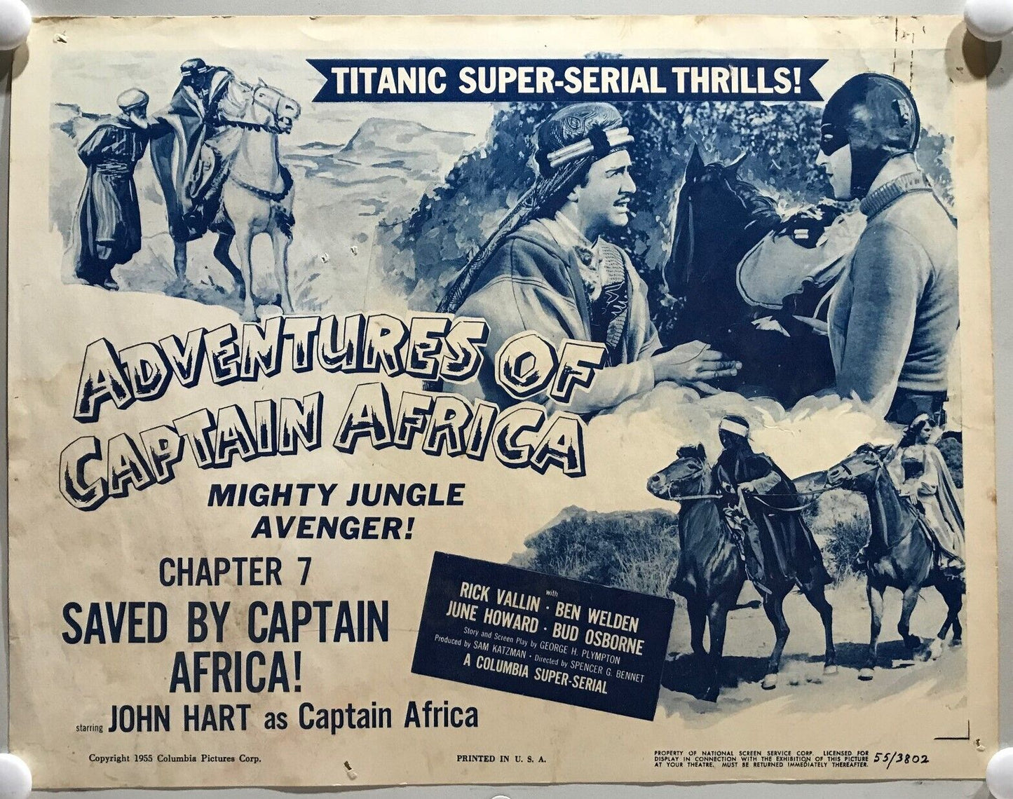 ORIGINAL SERIAL LOBBY CARD – ADVENTURES OF CAPTAIN AFRICA Mighty Jungle Avenger -1955 – Title Card Ch 7 “Saved by Captain Africa”