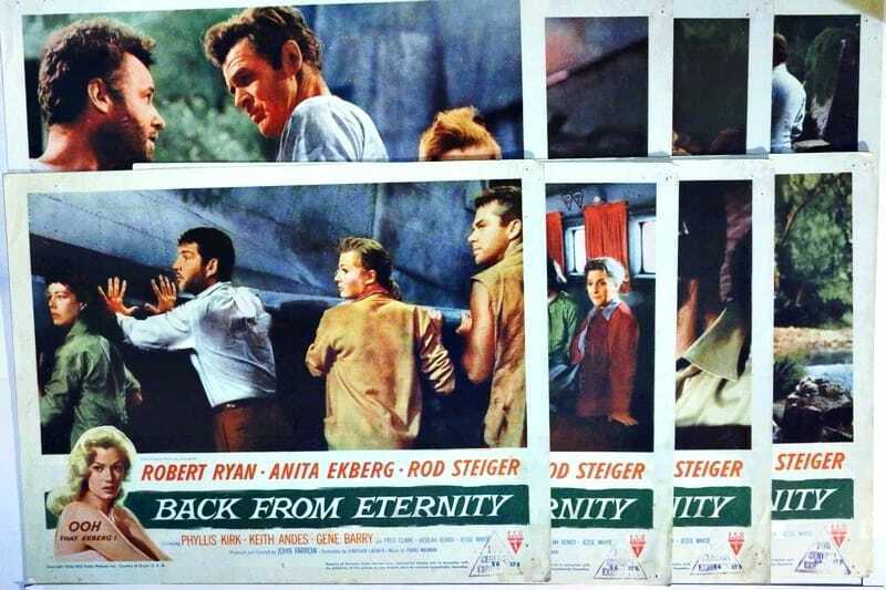 ORIGINAL LOBBY CARDS - BACK FROM ETERNITY - 1956 - set of 8