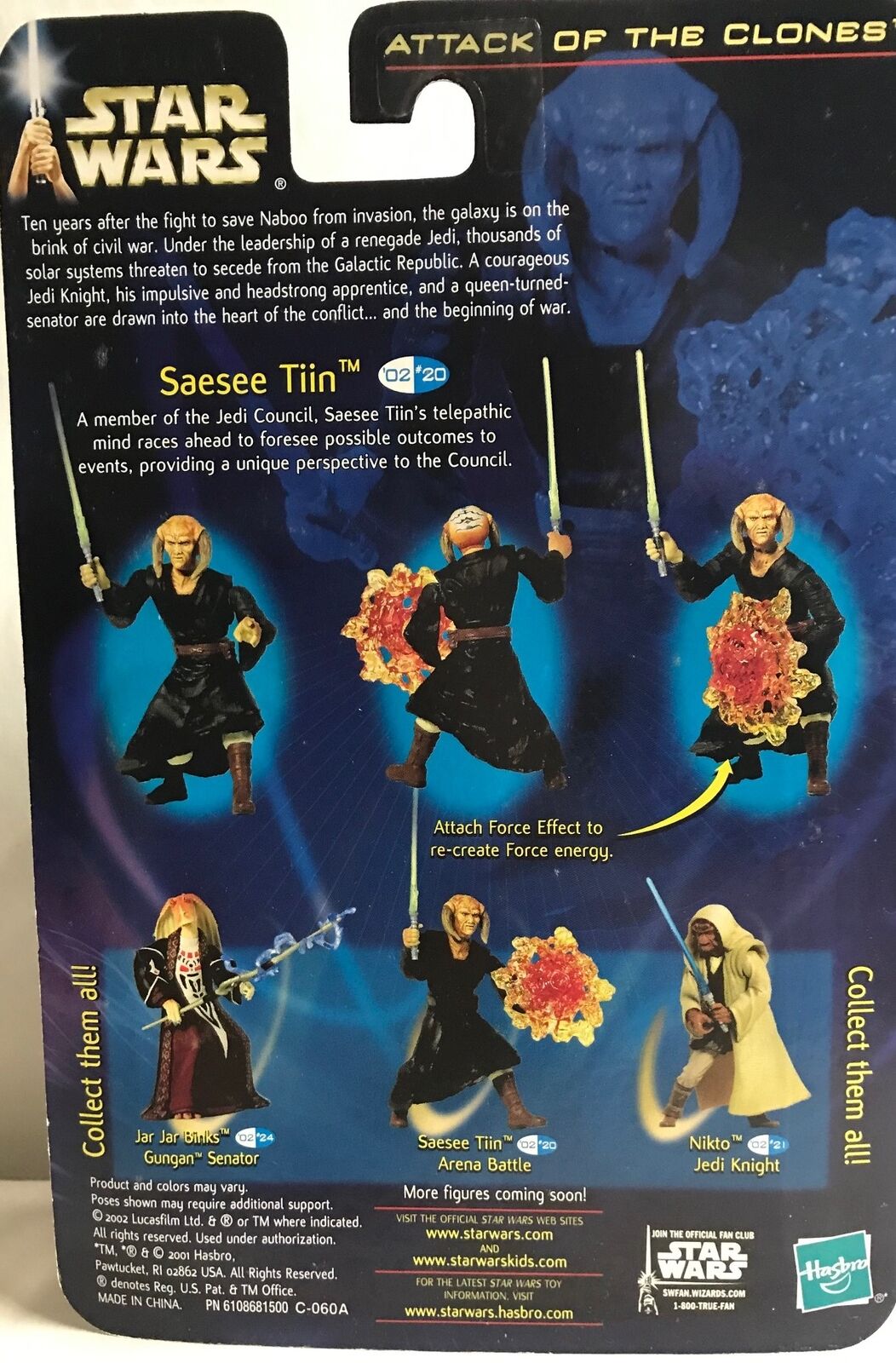 STAR WARS - HASBRO - AOTC - SAESEE TIIN - "JEDI MASTER" - with Lightsaber, Force