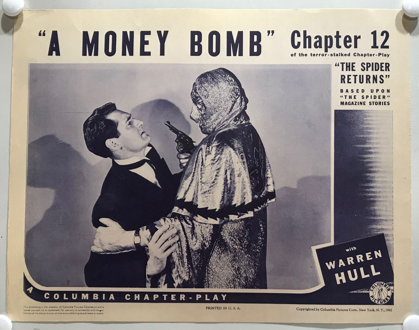 ORIGINAL SERIAL LOBBY CARD - THE SPIDER RETURNS (h) - 1941 - Ch 12 "A Money Bomb"