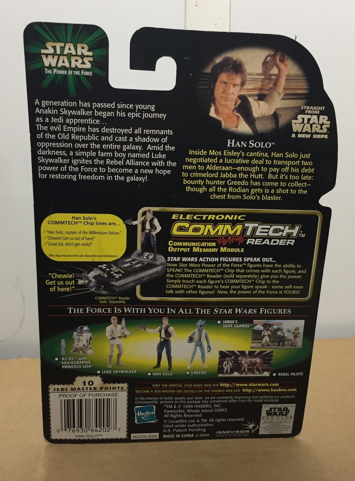 STAR WARS - HASBRO - POTF - HAN SOLO - with Blaster Pistol, Holster and Commtech Chip