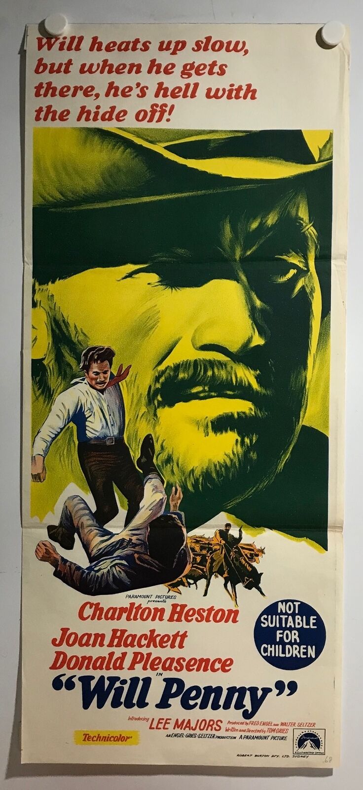 ORIGINAL DAYBILL MOVIE POSTER - WILL PENNY - Charlton Heston Joan Hackett Don...