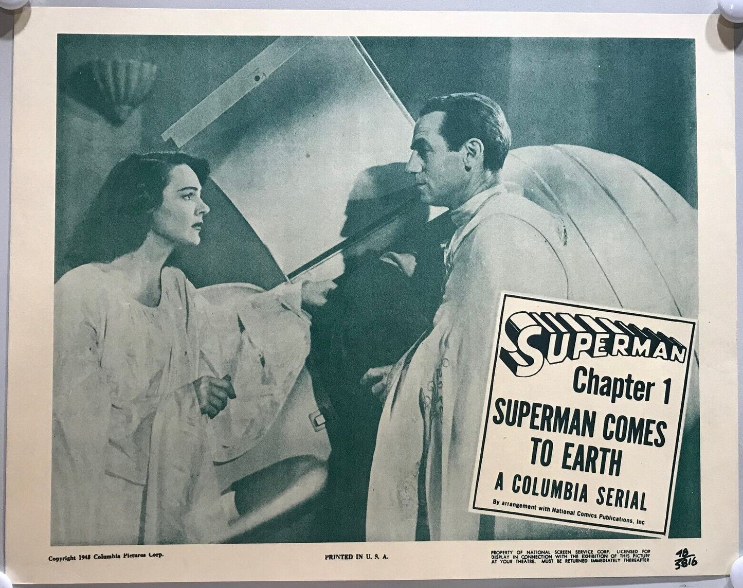 ORIGINAL SERIAL LOBBY CARD - SUPERMAN (b) - 1948 - Ch 1 "Superman comes to Ea...
