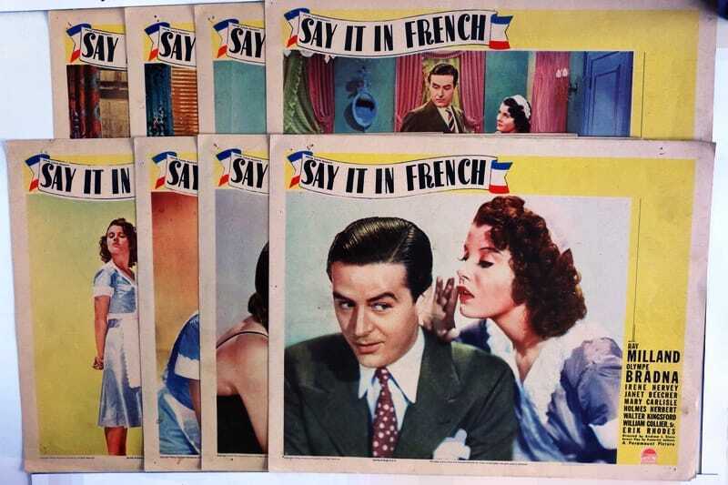 ORIGINAL LOBBY CARDS - SAY IT IN FRENCH - 1938 - set of 8