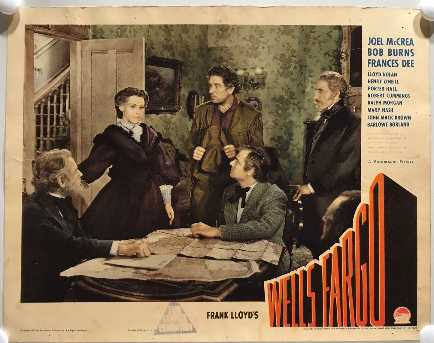 ORIGINAL LOBBY CARDS - WELLS FARGO - 1937 - set of 8 - Joel McCrea, Bob Burns, Frances Dee, Harry Davenport