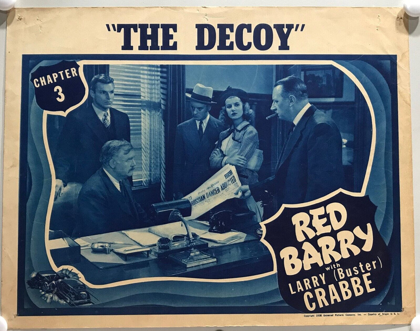 ORIGINAL SERIAL LOBBY CARD - RED BARRY - 1938 - Ch 3 " The Decoy" - Larry (B...