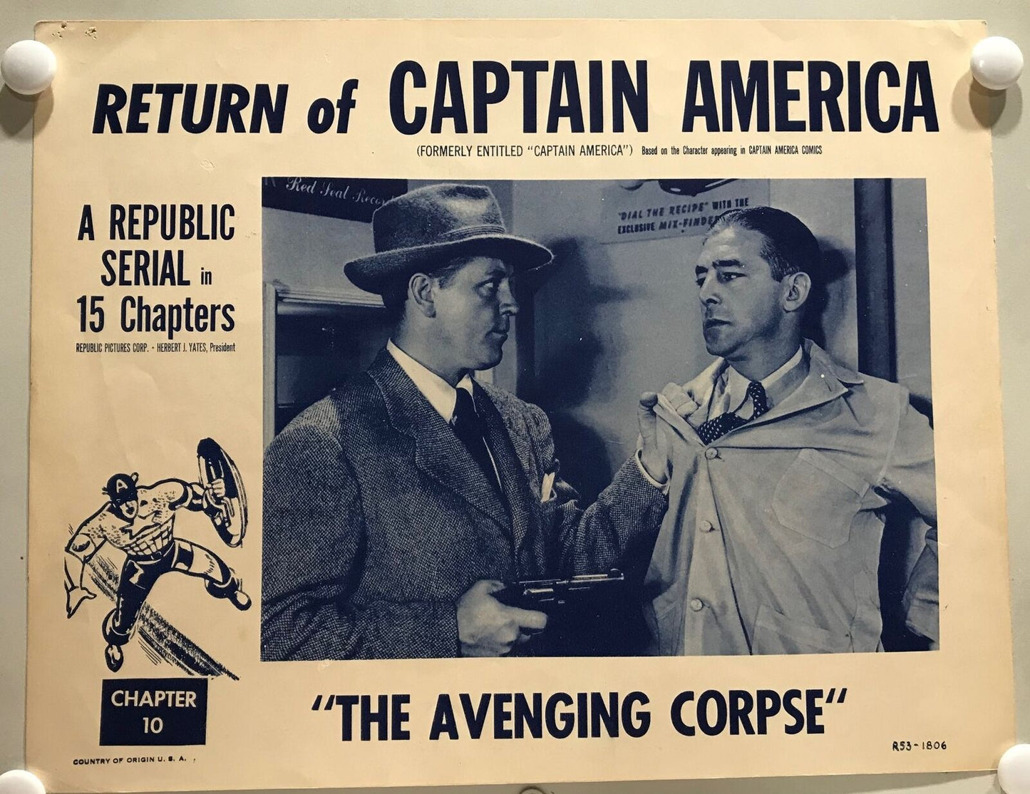 ORIGINAL SERIAL LOBBY CARD - RETURN OF CAPTAIN AMERICA - R1953 - Ch 10 "The ...