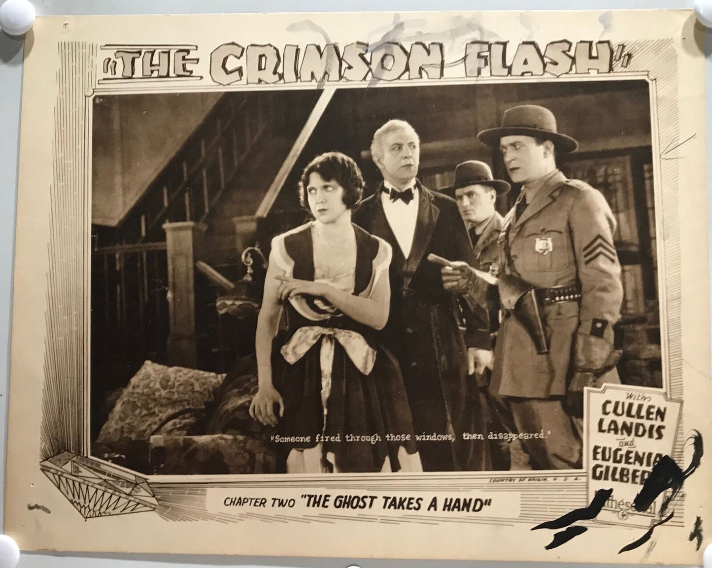 ORIGINAL SERIAL LOBBY CARD - THE CRIMSON FLASH (d) - 1927 - Ch 2 "The Ghost t...