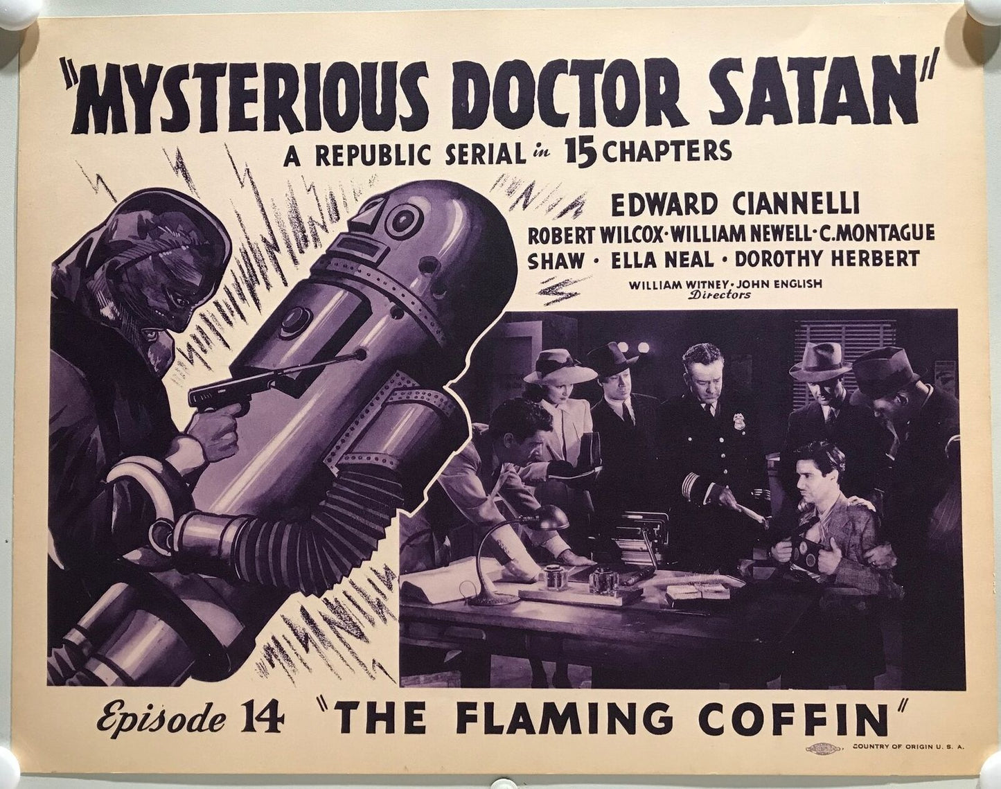 ORIGINAL SERIAL LOBBY CARD - MYSTERIOUS DOCTOR SATAN - 1940 - Ep 14 "The Flam...