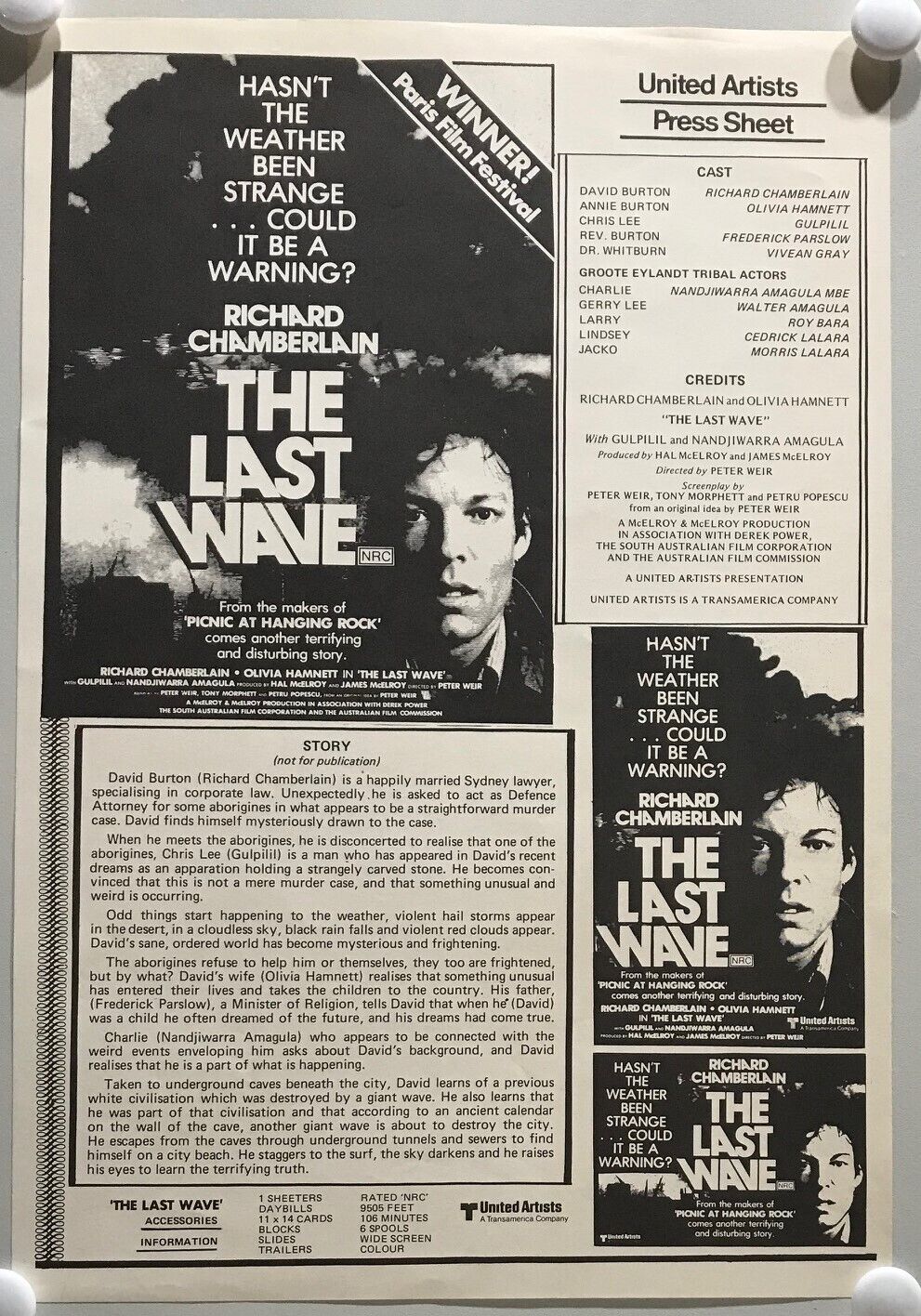 ORIGINAL LOBBY CARDS - LAST WAVE - 1978 - Australia - set of 8