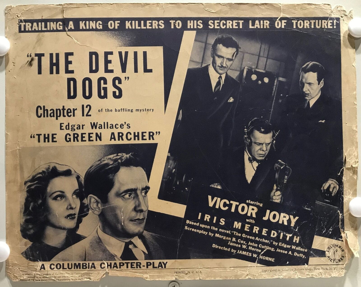 ORIGINAL SERIAL LOBBY CARD - THE GREEN ARCHER - 1940 - Ch 12 "The Devil Dogs"...