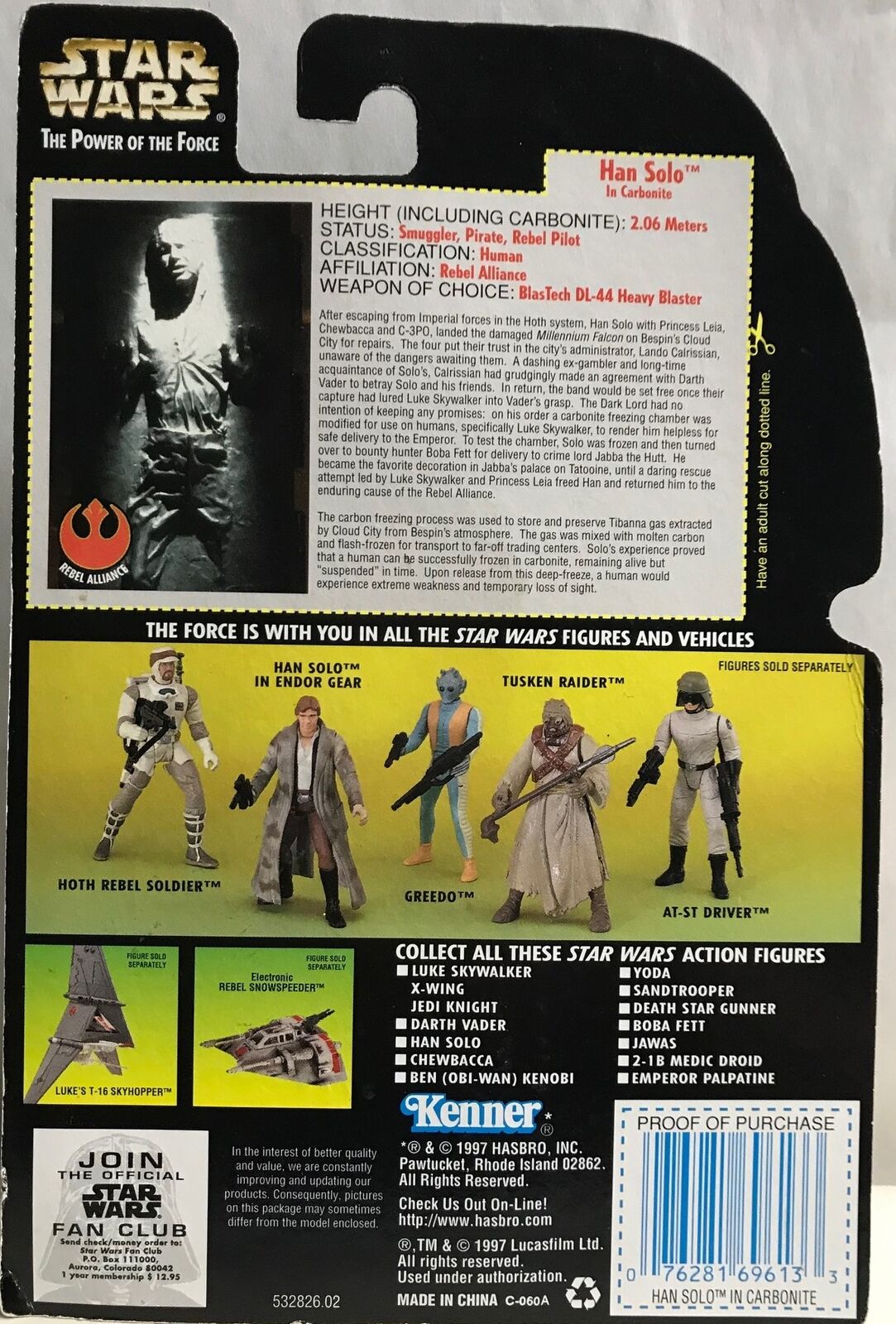 STAR WARS - KENNER - POTF - HAN SOLO - "IN CARBONITE" - with Carbonite Block