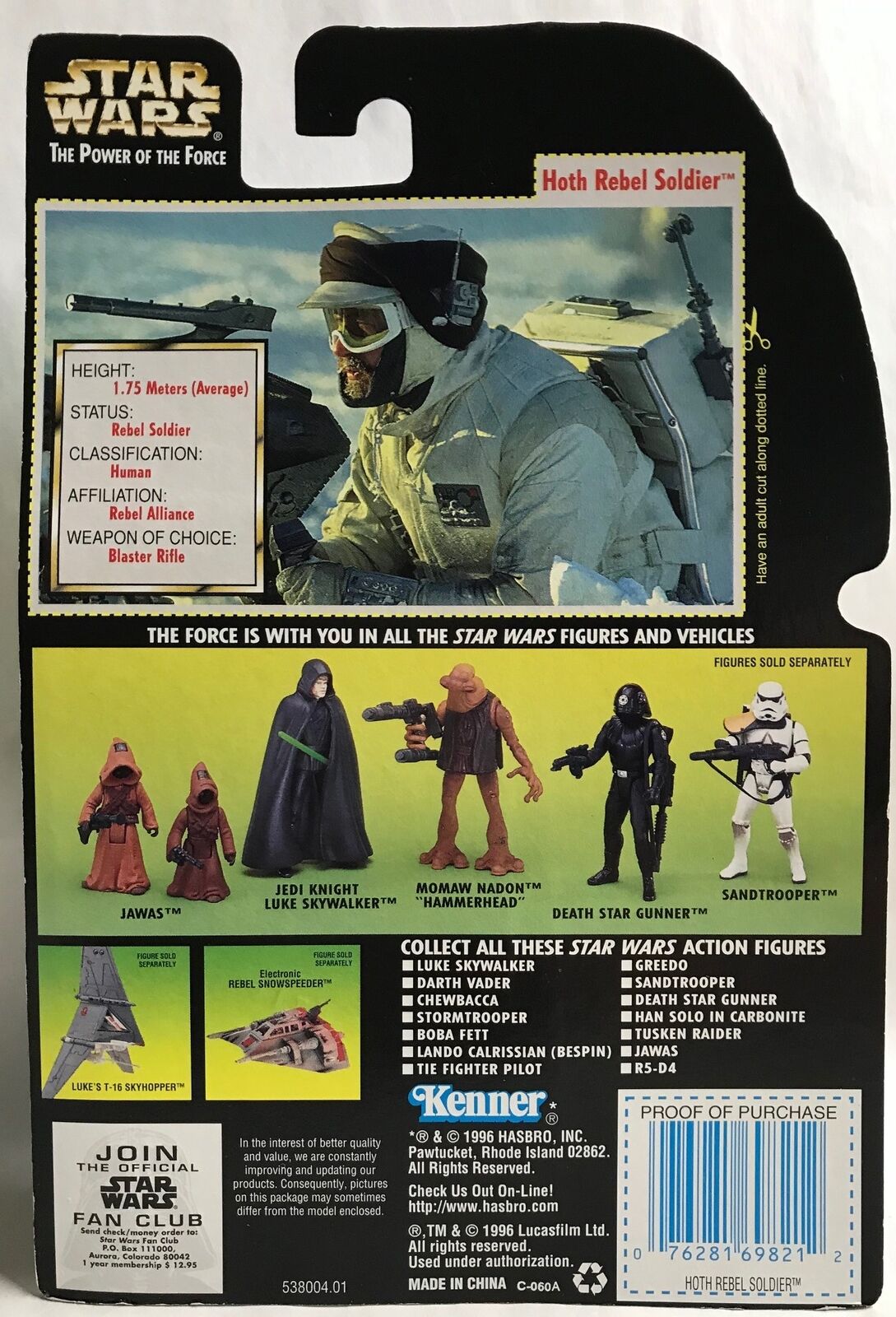 STAR WARS - KENNER - POTF - HOTH REBEL SOLDIER (b) - with Survival Backpack and Blaster Rifle