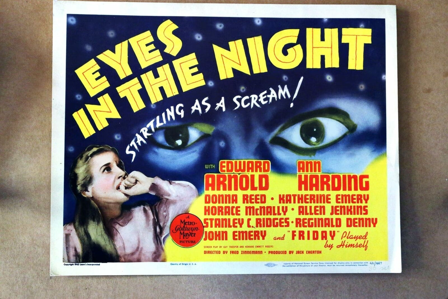 ORIGINAL LOBBY CARD - EYES IN THE NIGHT - 1942 - title card