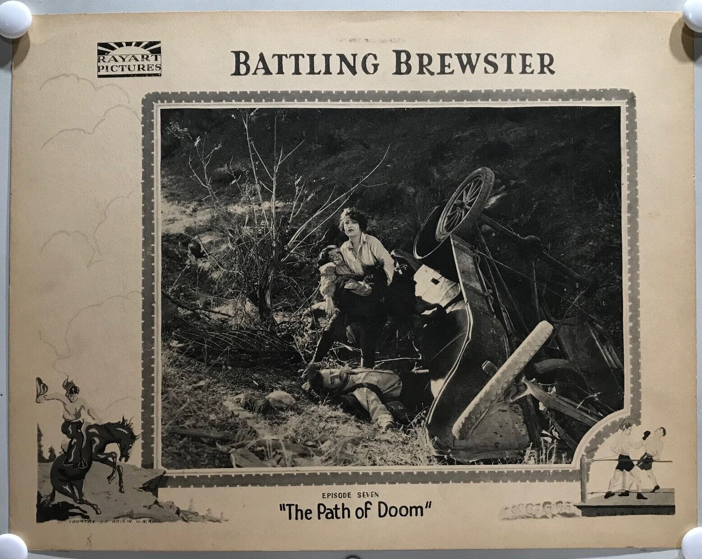 ORIGINAL SERIAL LOBBY CARD - BATTLING BREWSTER (c) - 1924 - Episode 7 scene card