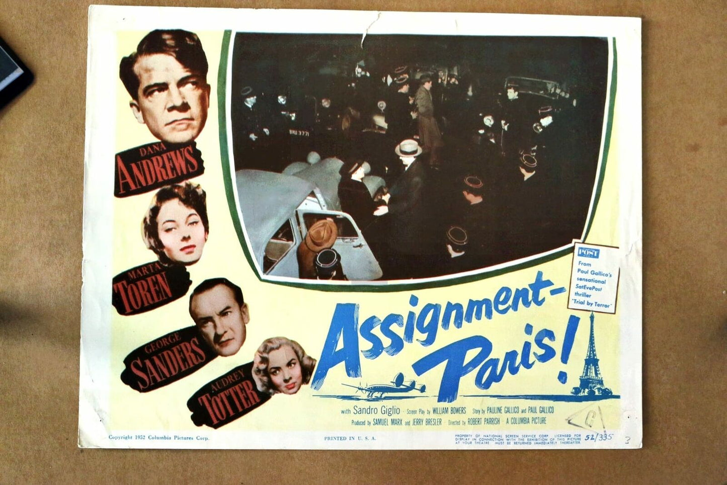 ORIGINAL LOBBY CARD - ASSIGNMENT - PARIS! - 1952 - title card - Dana Andrews, Marta Toren, George Sanders