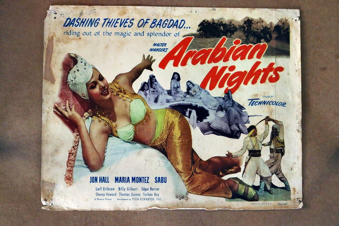 ORIGINAL LOBBY CARD - ARABIAN NIGHTS - 1950 - title card - John Hall, Maria Montez, Sabu