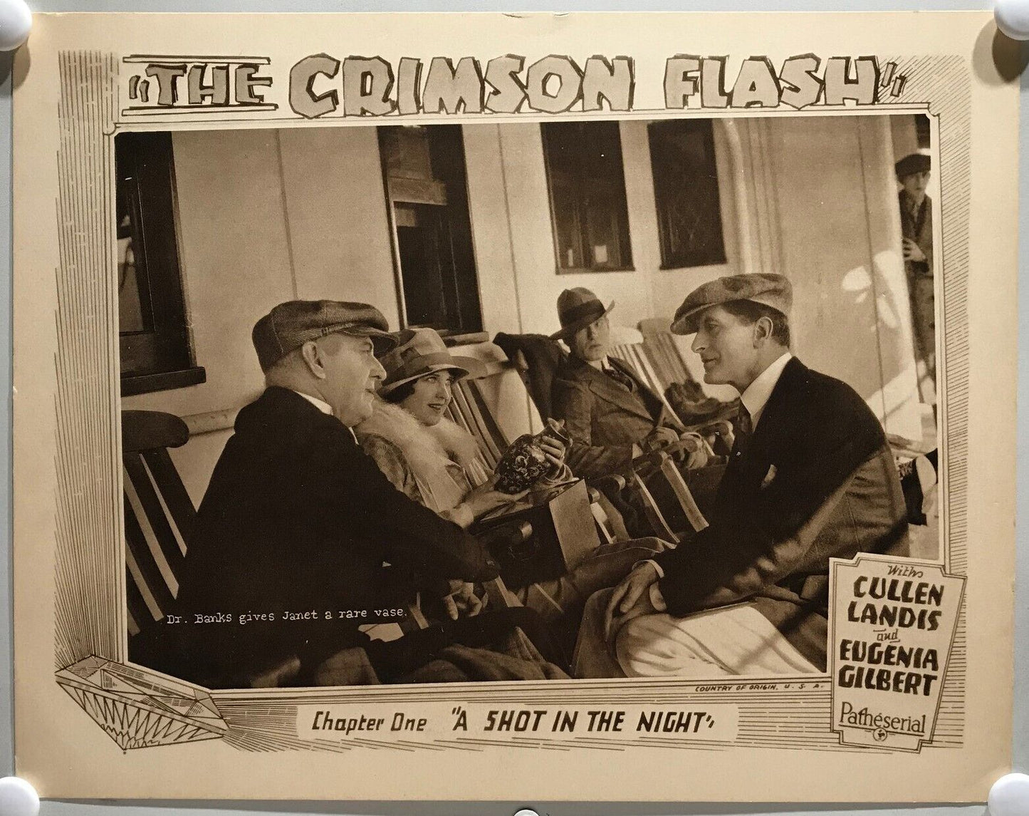 ORIGINAL SERIAL LOBBY CARD - THE CRIMSON FLASH (g) - 1927 - Ch 1 "A Shot in t...