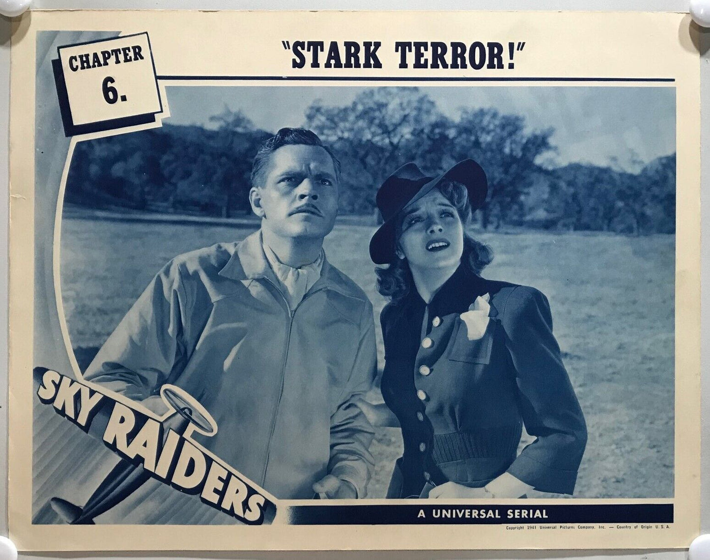 ORIGINAL SERIAL LOBBY CARD - SKY RAIDERS (b) - 1941 - Ch 6 "Stark Terror" - ...