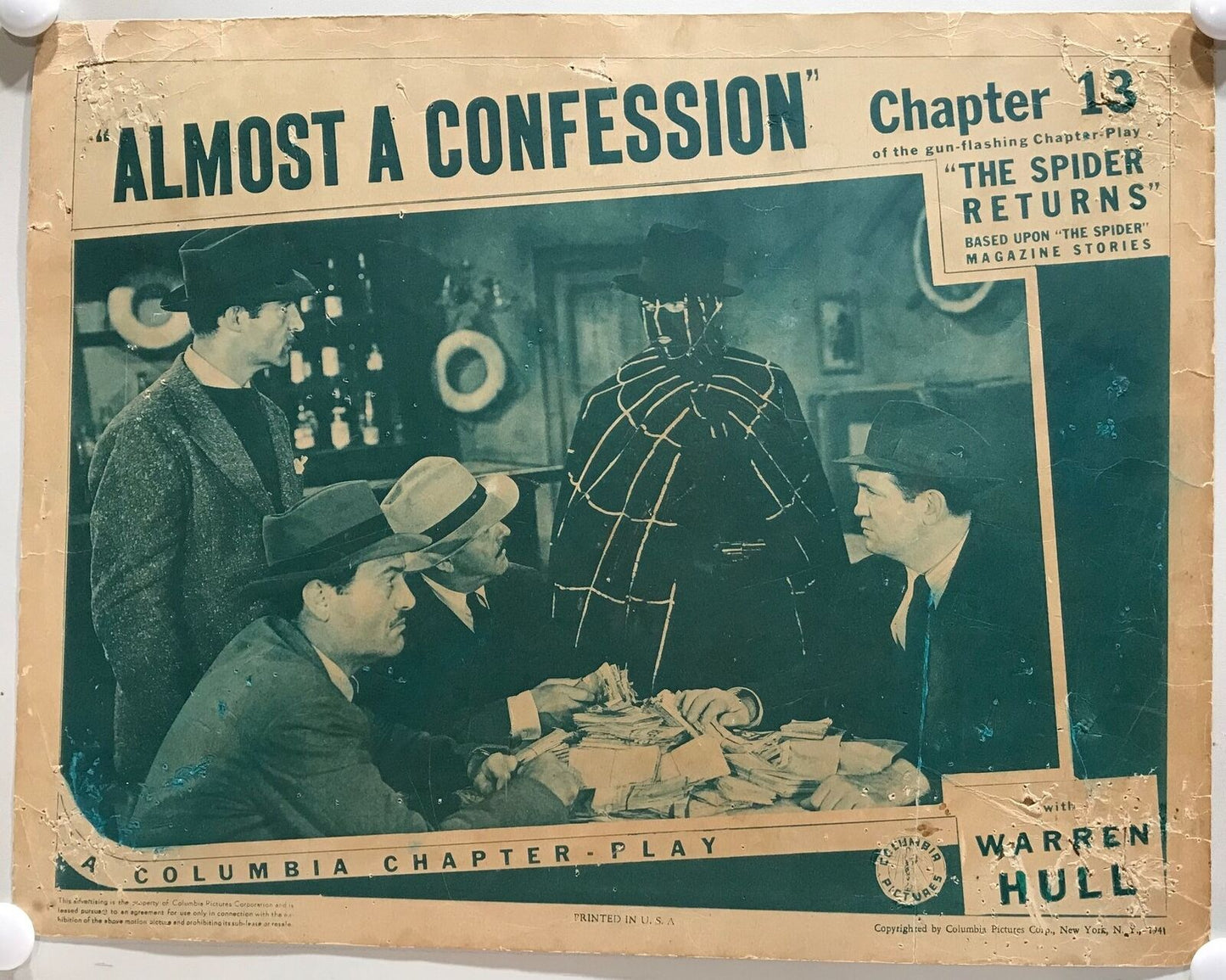 ORIGINAL SERIAL LOBBY CARD - THE SPIDER RETURNS (d) - 1941 - Ch 13 "Almost a ...