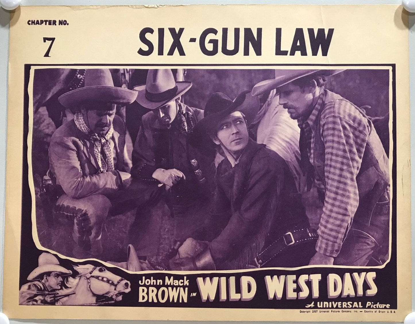 ORIGINAL SERIAL LOBBY CARD - WILD WEST DAYS - 1937 - Ch 7 "Six-Gun Law" - Jo...