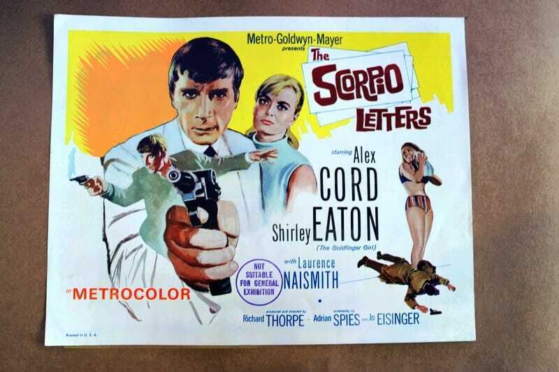 ORIGINAL LOBBY CARD - SCORPIO LETTERS - 1967 - title card - Alex Cord, Shirley Eaton, Laurence Naismith