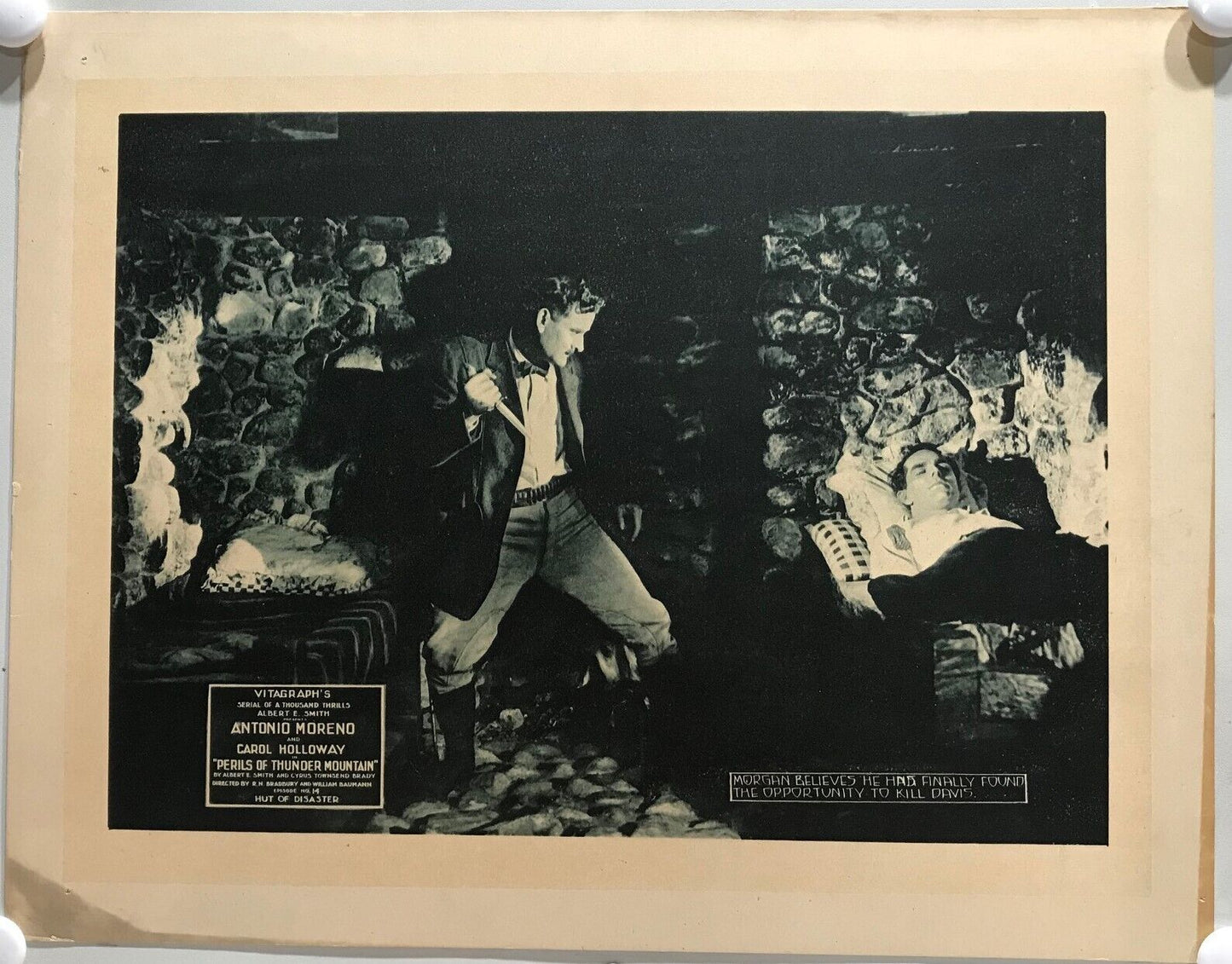 ORIGINAL SERIAL LOBBY CARD - PERILS OF THUNDER MOUNTAIN (b) - 1919 - CH 14 "H...
