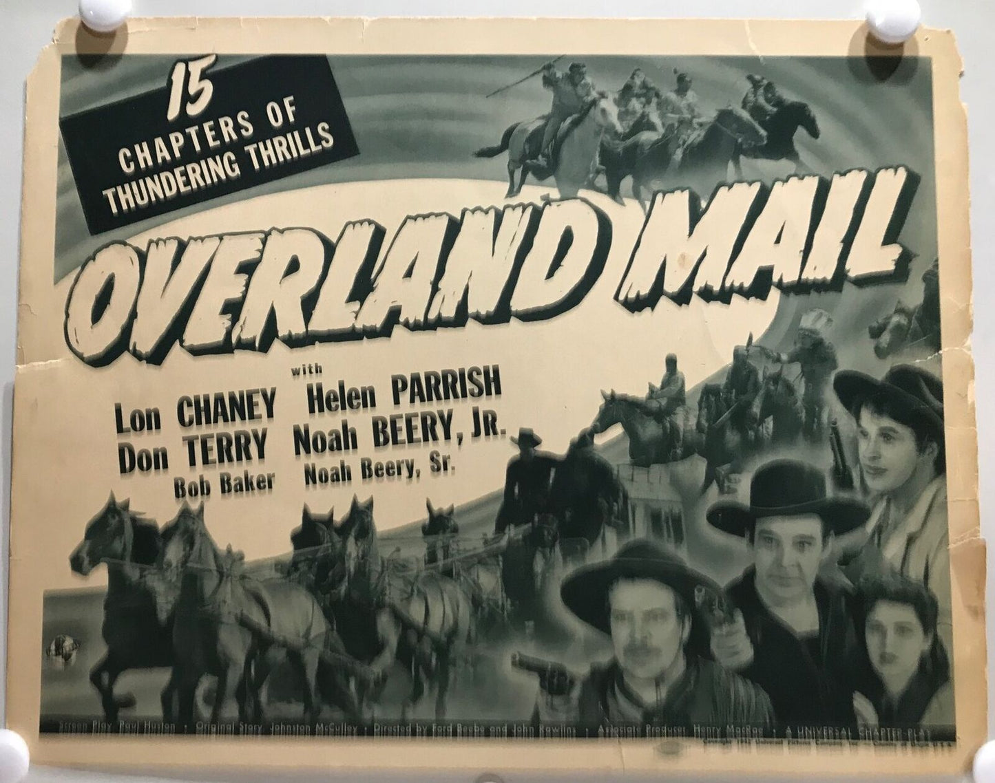 ORIGINAL SERIAL LOBBY CARD - OVERLAND MAIL (c) - 1942 - Main Title card - Lo...