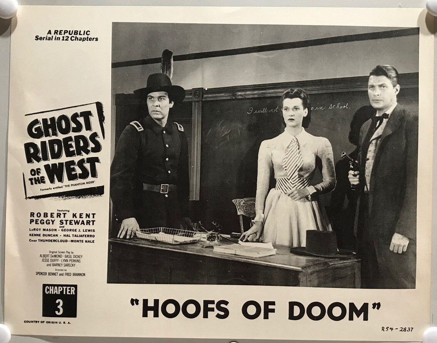 ORIGINAL SERIAL LOBBY CARD - GHOST RIDERS OF THE WEST (c) - R1954 - Ch 3