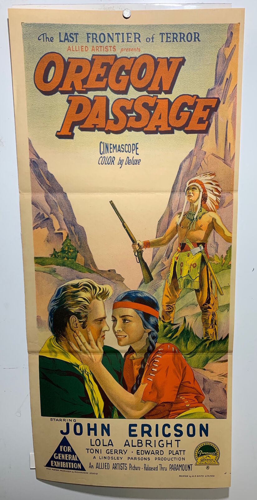 ORIGINAL DAYBILL MOVIE POSTER - OREGON PASSAGE - 1957 - Richardson Studio
