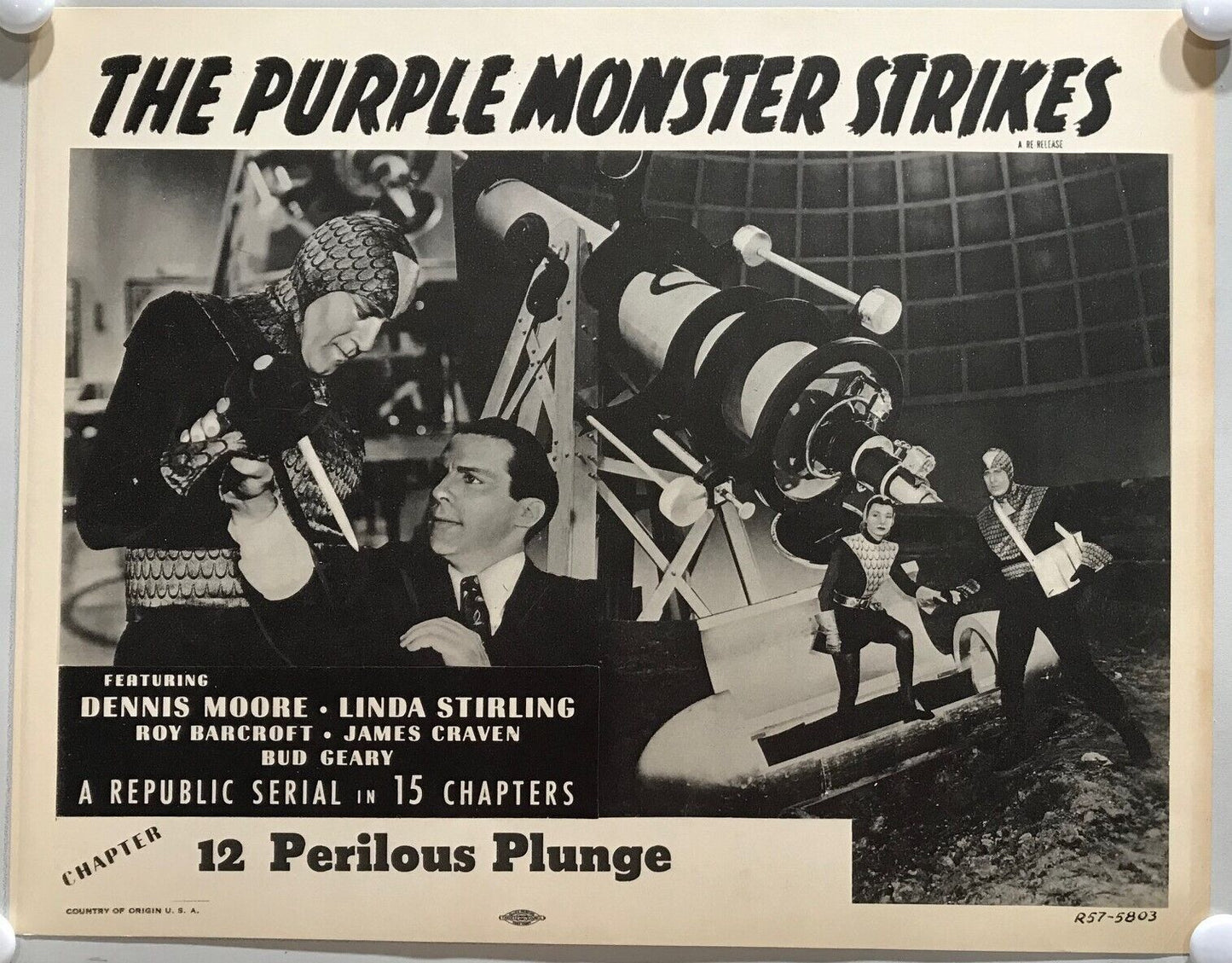 ORIGINAL SERIAL LOBBY CARD - THE PURPLE MONSTER STRIKES (f) - R1957 - Ch 12 "...