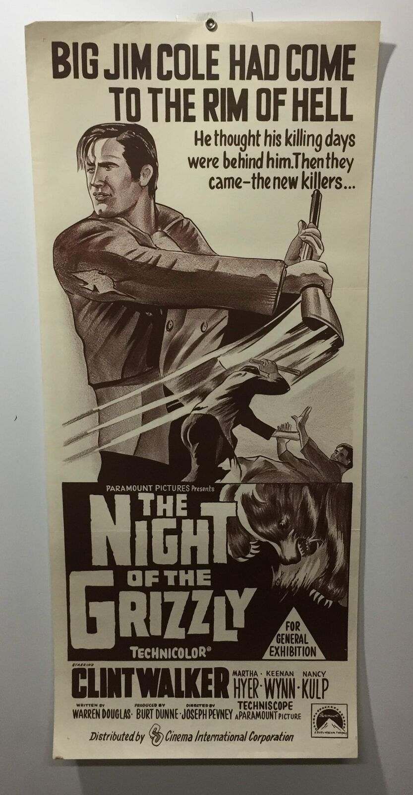 ORIGINAL DAYBILL MOVIE POSTER - NIGHT OF THE GRIZZLY