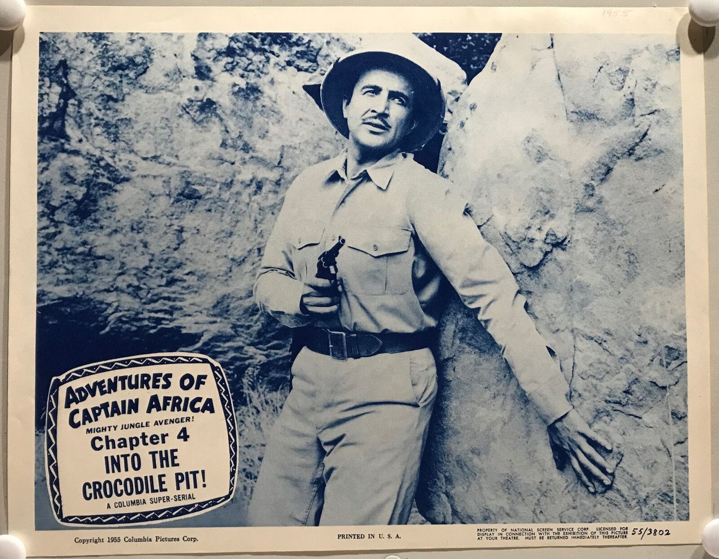 ORIGINAL SERIAL LOBBY CARD - ADVENTURES OF CAPTAIN AFRICA Mighty Jungle Avenger (d) -1955 - Ch 4 "Into the Crocodile Pit" - John Hart, Rick Vallin, Ben Welden, June Howard