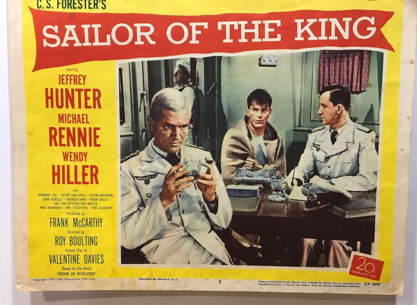 ORIGINAL LOBBY CARD - SAILOR 0F THE KING - 1953 - key #2 card - Jeffrey Hunter Michael Rennie Wendy Hiller