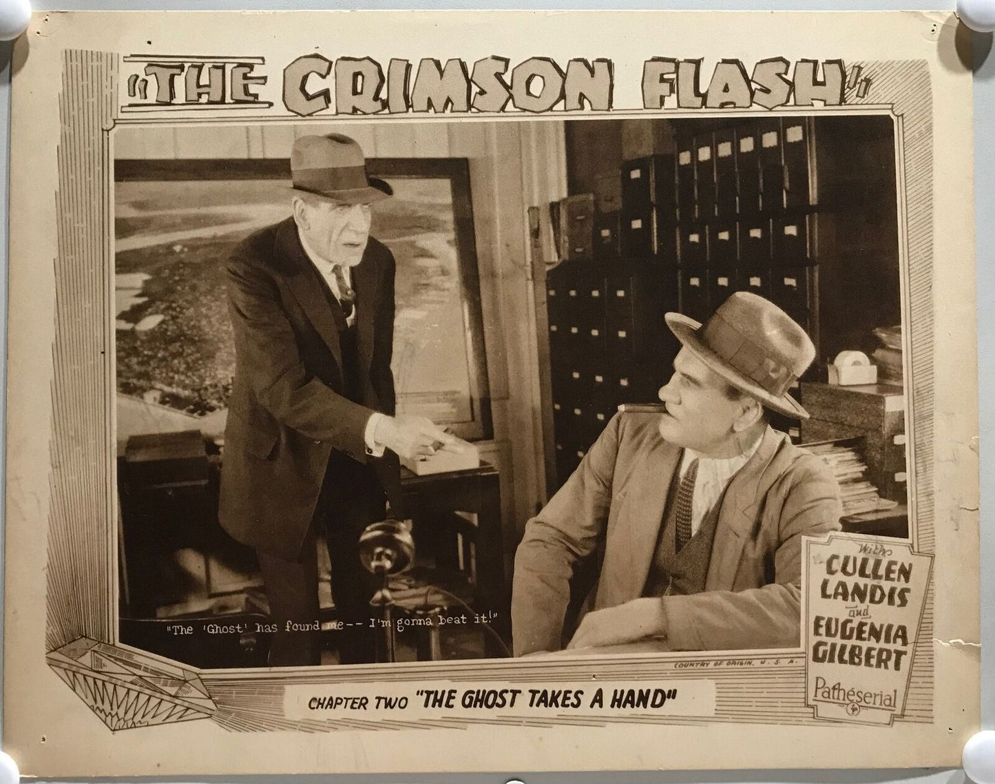 ORIGINAL SERIAL LOBBY CARD - THE CRIMSON FLASH (i) - 1927 - Ch 2 "The Ghost t...