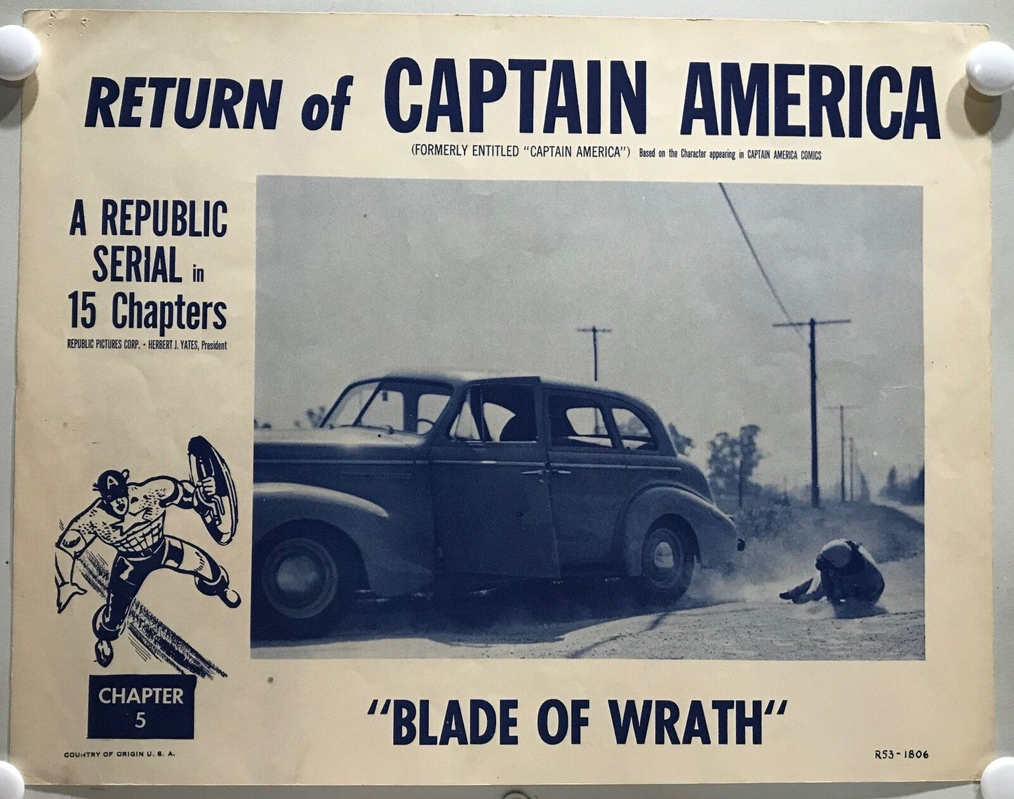ORIGINAL SERIAL LOBBY CARD - RETURN OF CAPTAIN AMERICA (a) - R1953 - Ch 5 "B...