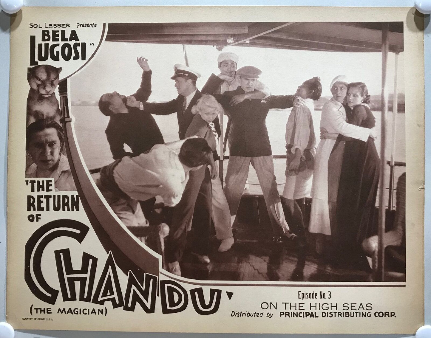 ORIGINAL SERIAL LOBBY CARD - THE RETURN OF CHANDU (d) - 1934 - Ch 3 "On the H...