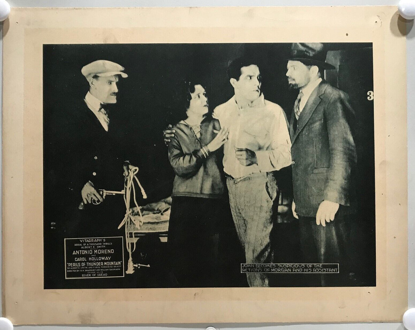 ORIGINAL SERIAL LOBBY CARD - PERILS OF THUNDER MOUNTAIN (b) - 1919 - CH 13 "T...
