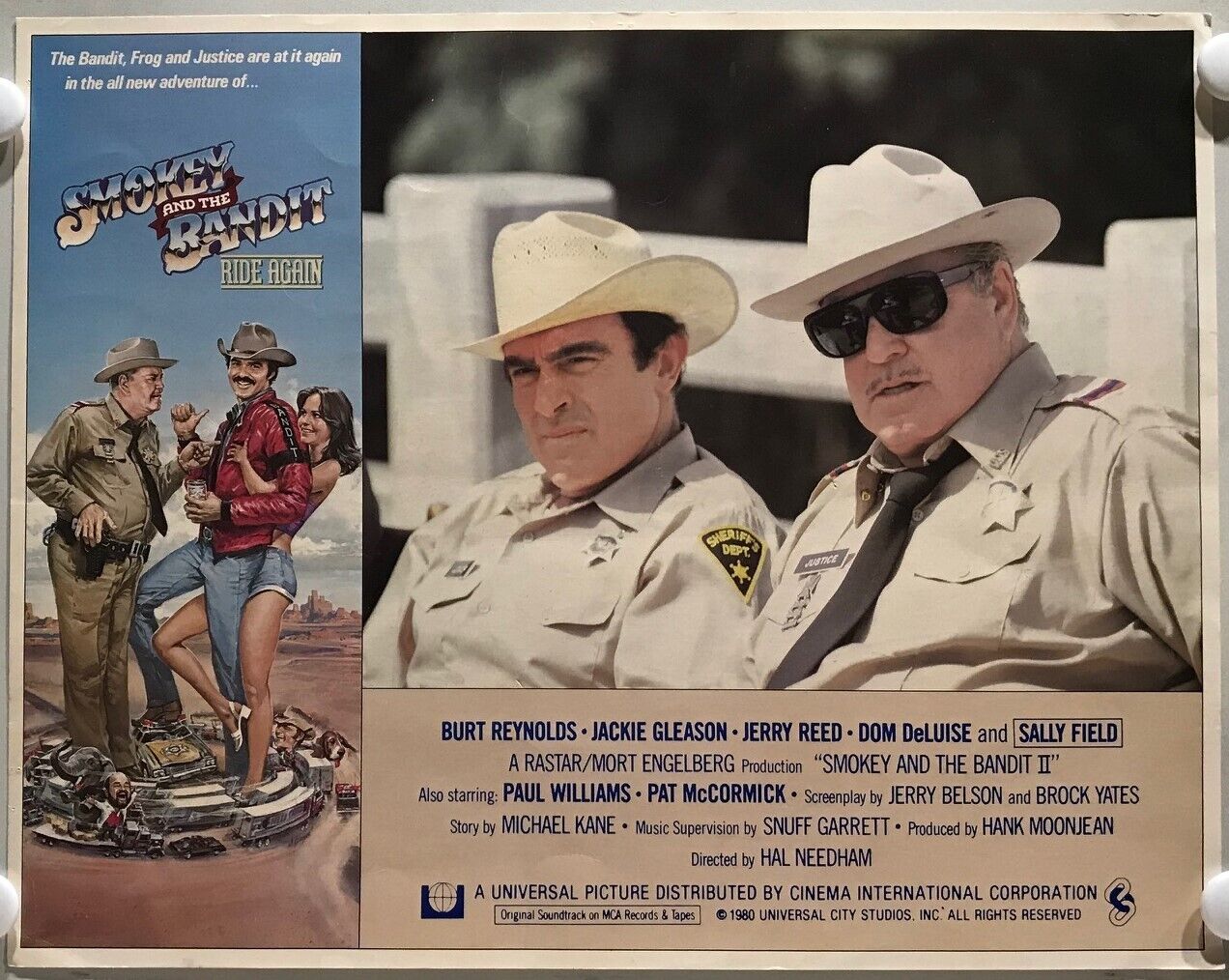 ORIGINAL LOBBY CARD - SMOKEY AND THE BANDIT - RIDE AGAIN (c) - 1980 - title card - Burt Reynolds, Sally Field, Jerry Reed, Jackie Gleason