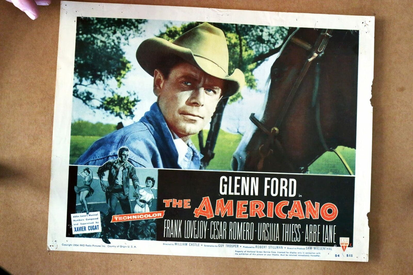 ORIGINAL LOBBY CARD - AMERICANO - 1954 - title card - Glenn Ford, Frank Lovejoy, Cesar Romero