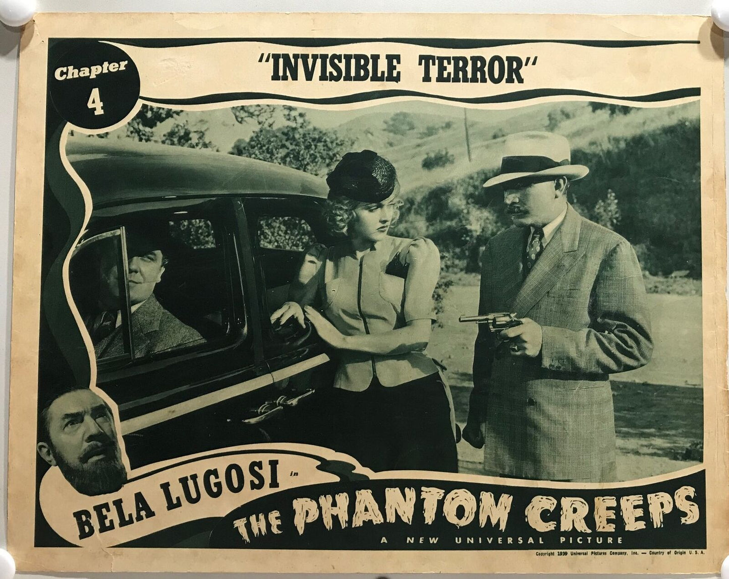 ORIGINAL SERIAL LOBBY CARD - THE PHANTOM CREEPS (b) - 1939 - CH 4 "Invisible Terror" - Bela Lugosi, Robert Kent, Dorothy Arnold, Regis Toomey