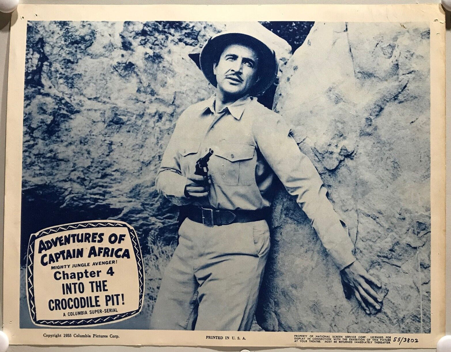 ORIGINAL SERIAL LOBBY CARD - ADVENTURES OF CAPTAIN AFRICA Mighty Jungle Avenger (f) -1955 - Ch 4 "Into the Crocodile Pit" - John Hart, Rick Vallin, Ben Welden, June Howard